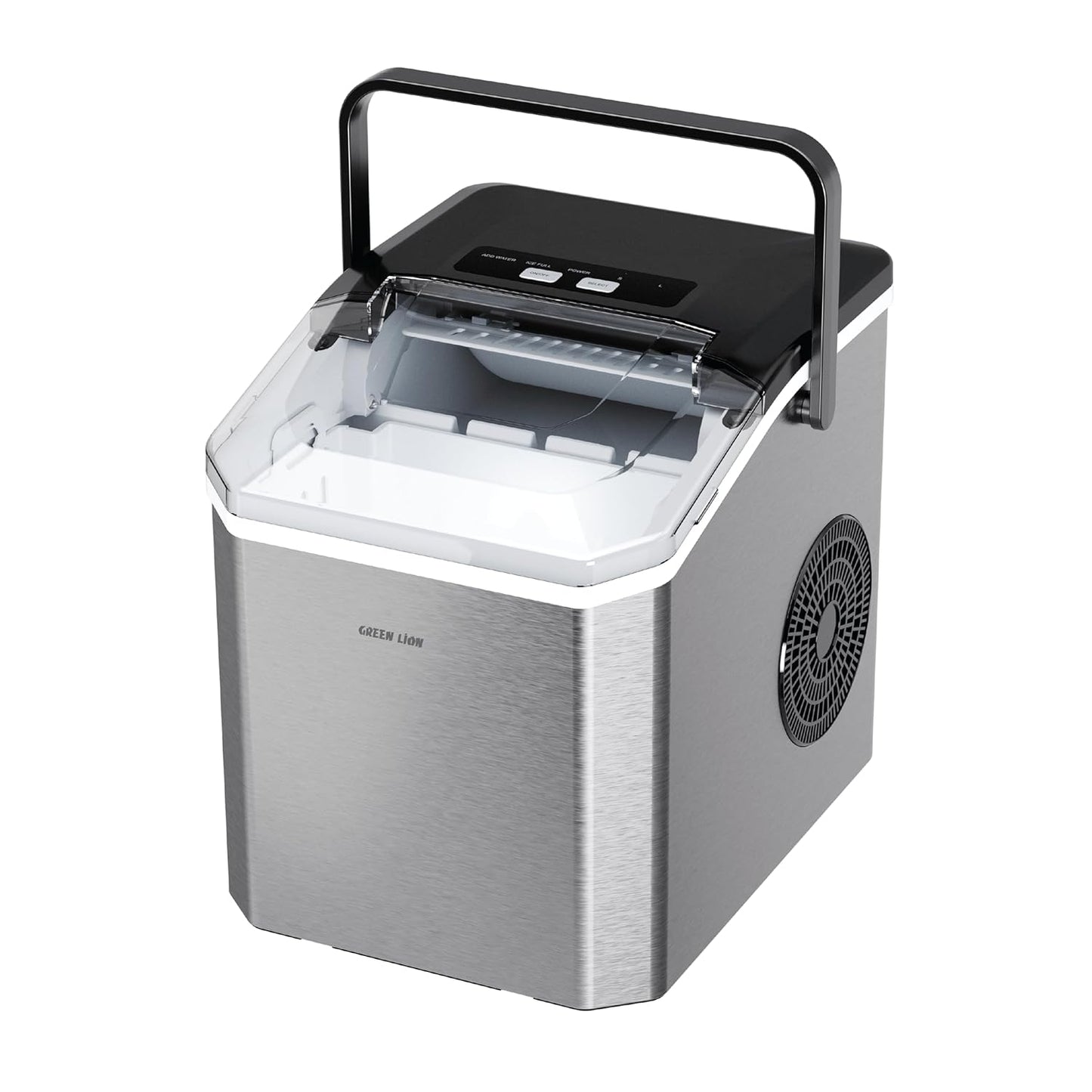 Green Lion Instant Ice Maker, 8min Quick Ice, 130W, Self Cleaning Countertop Ice Maker Machine, Portable Handle, 1.3L Water Tank, 500g Ice Basket + Scoop, Touch Controls, for Home, Kitchen, Party - Grey