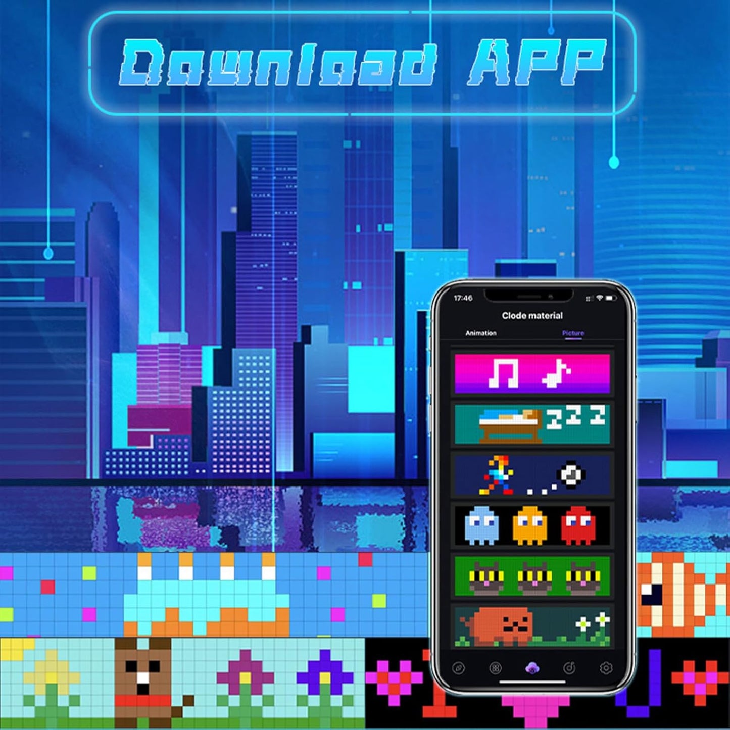 Pixel Art Display Screen, Digital Pixel Screen, 1+3 Combination Photo Frame, 16*16/8*32 DIY Programmable Pixel Art Led Display, Digital Alarm clock, Neon Light for Room Decoration Unique Lighting Deco