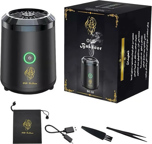 BK-18 Portable Rechargeable Bakhoor Burner – Electric Oud Incense Diffuser with Fast Ceramic Heating, USB Charging, LED Lights & Auto Shut-Off – For Home, Car, Office & Travel