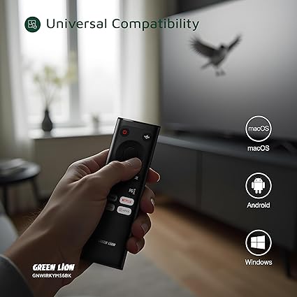 Green Lion Rechargeable Wireless Universal Remote for Samsung TVs Air Mouse & Keyboard (EN/AR), Voice Assistant, Compatible With Android TV Box, PC, Computer, Projector, Android/Windows/MacOS/Linux