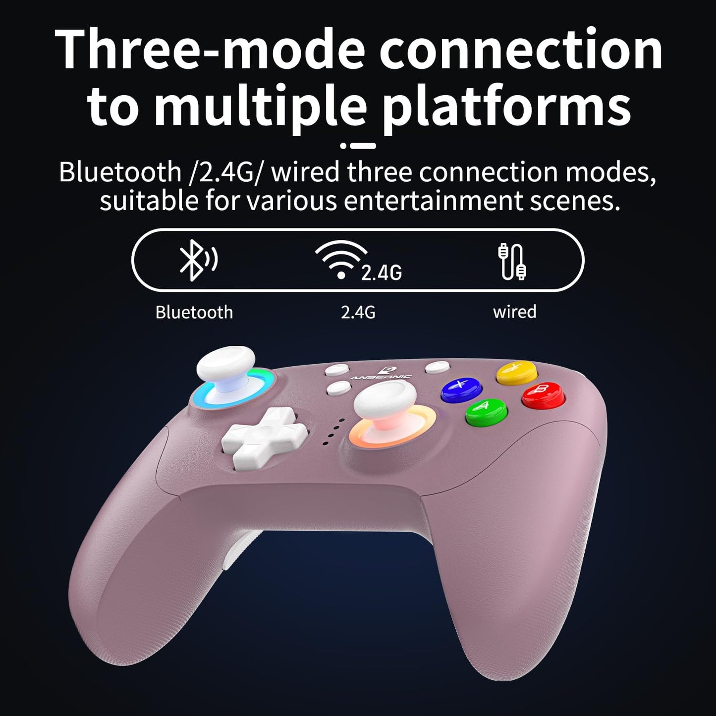 Anbernic RG P01 Retro Games Controller Bluetooth Wireless, Wired Gamepad with Hall Effect Joystick/Hall Triggers Joystick Light Control RGP01 Xbox Controller for PC,Steam,Android (Radiant Purple)