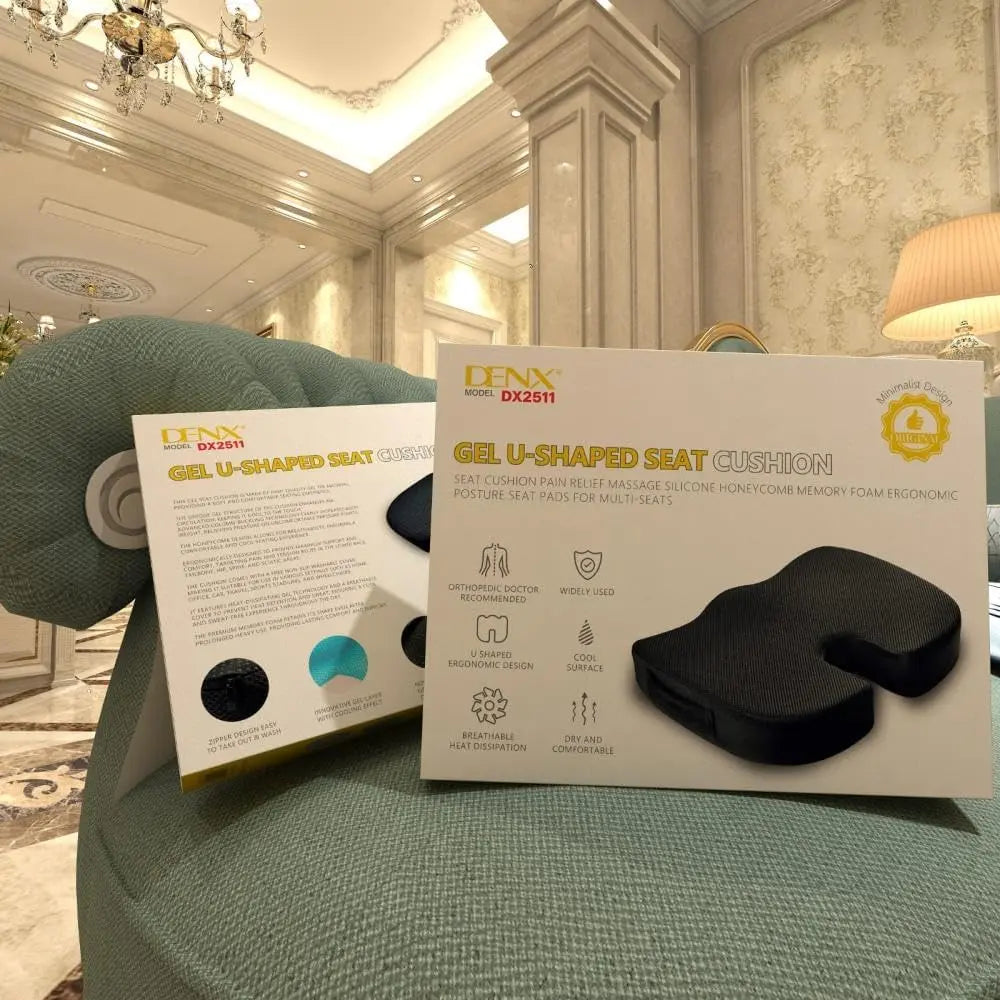 DENX Gel U-Shaped Memory Foam Seat Cushion – Orthopedic Tailbone & Back Pain Relief for Office, Car, Travel, Wheelchair, and More The Wonders Mart Trading™