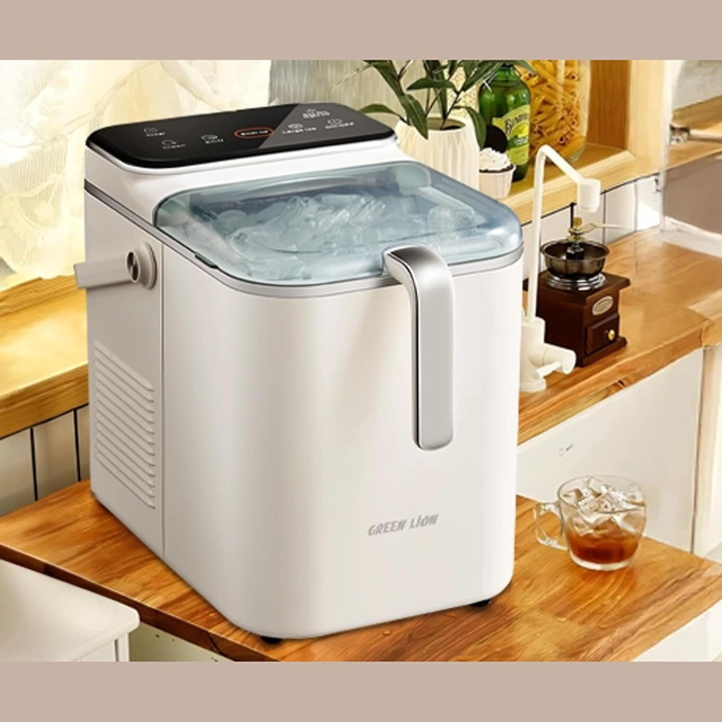Green Lion Frost-Core Ice Maker Countertop, Portable Ice Machine with Self-Cleaning Function & Touch Control Panel, 12Kg/24H, Ideal for Home, Kitchen, Camping, RV, Office, Party - Cream White
