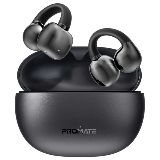 Promate AirClip | OWS Open-Ear True Wireless Earbuds with IntelliTouch Control, 28H Playtime, AudioFit™ Clip Design & Water-Resistance