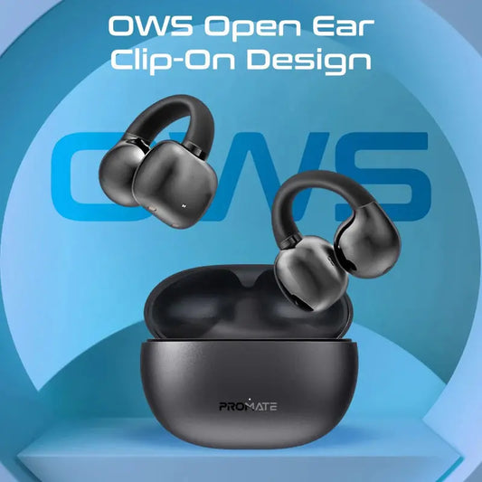 Promate AirClip | OWS Open-Ear True Wireless Earbuds with IntelliTouch Control, 28H Playtime, AudioFit™ Clip Design & Water-Resistance The Wonders Mart Trading™