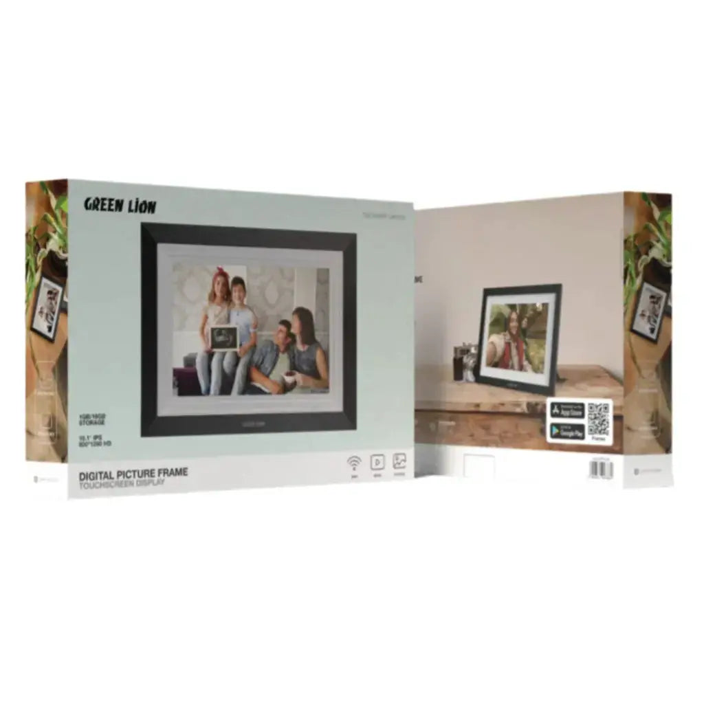 Green Lion Digital Picture Frame 10.1” – IPS Touchscreen, WiFi Sharing, 16GB Storage, Auto-Rotation, Dual Speakers – Wooden / Black The Wonders Mart Trading™