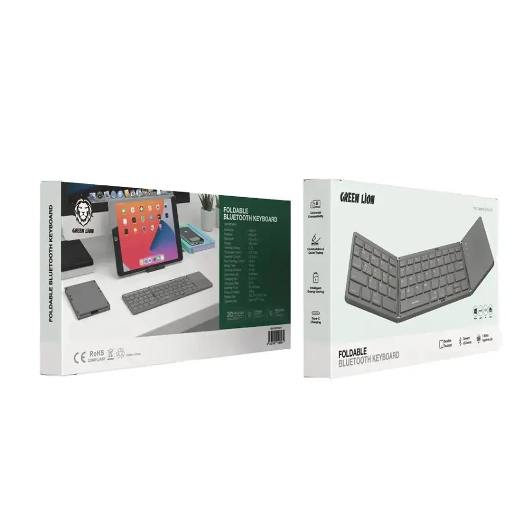 Green Lion Foldable Bluetooth Keyboard – Universal Multi-Device, Touchpad, Type-C Charging, 30-Day Battery Life – Gray The Wonders Mart Trading™