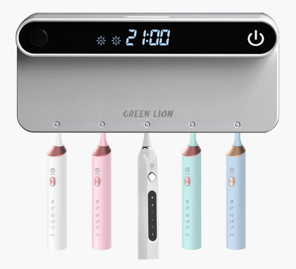 Green Lion Smart Toothbrush Sterilizer – Auto Timing, 99.9% Antibacterial, UVC LED, One-Touch Operation, 30-Day Standby, Wall Mountable