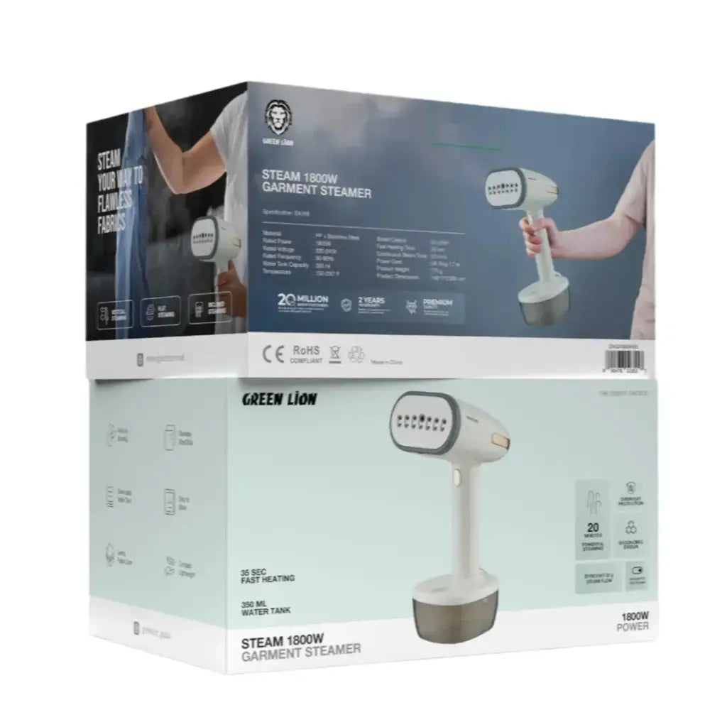 Green Lion Steam 1800W Garment Steamer – 350mL Tank, 35s Fast Heat-Up, 32g/min Steam Output, Anti-Dry Protection – Beige The Wonders Mart Trading™