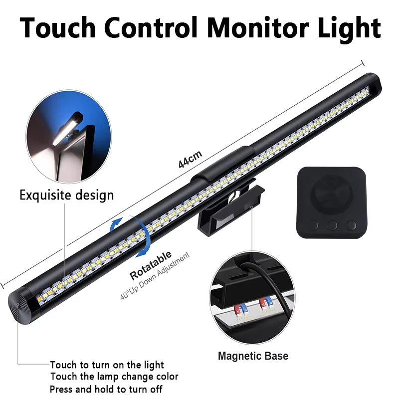 Powered Adjustable LED Monitor Light Bar – Stepless Dimming + Touch