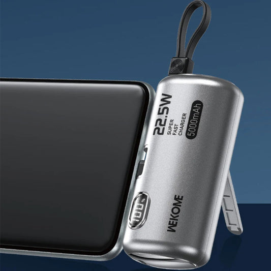 WEKOME WP-19 Mini Power Bank 5000mAh – 22.5W Fast Charging | Type-C + iPhone Cable | Ultra Compact Portable Charger