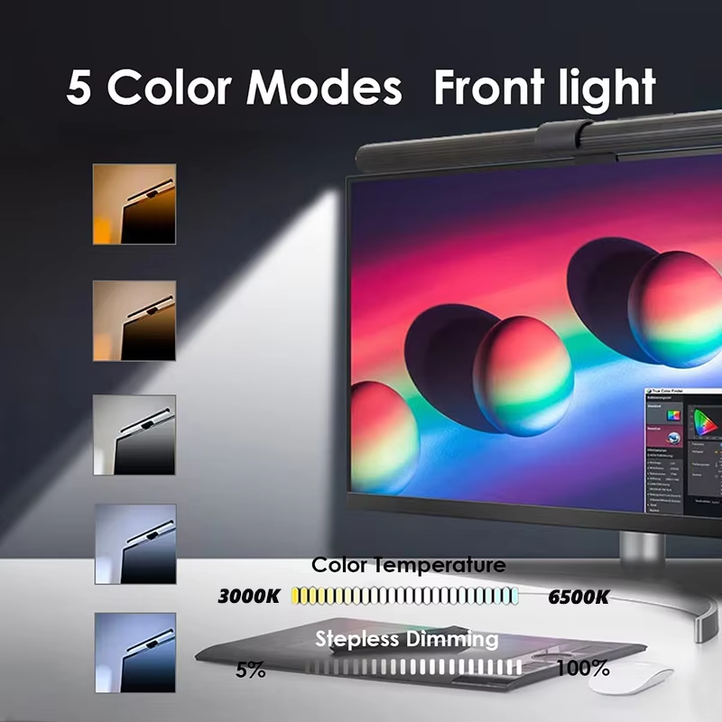 Powered Adjustable LED Monitor Light Bar – Stepless Dimming + Touch