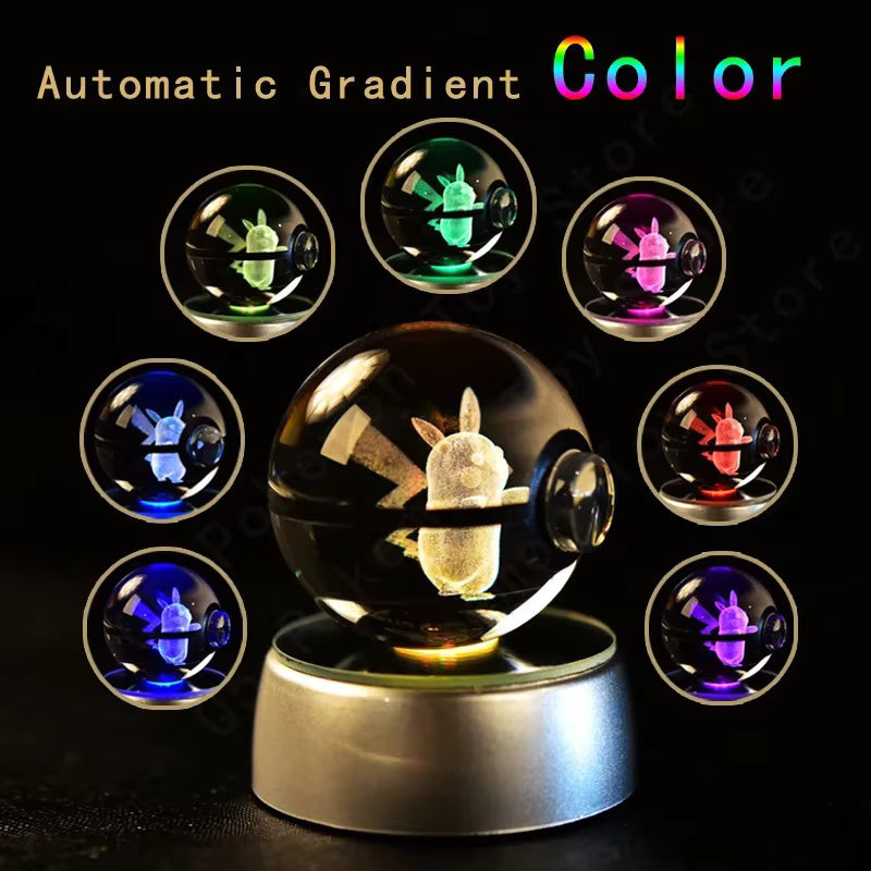 Pokémon 3D Crystal Ball Night Light – Laser Engraved with LED Base