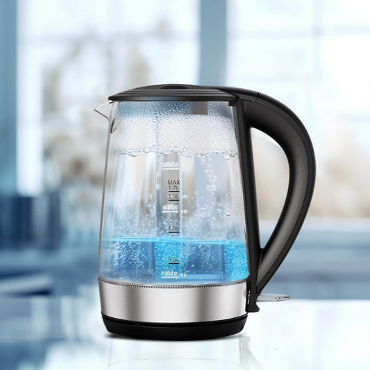 LePresso 360 Transparent Quick-Boil Glass Kettle – 1.7L Fast-Boiling Electric Kettle with LED Illumination | Sleek Glass Design, 2200W Power, UK 3-Pin Plug – Black