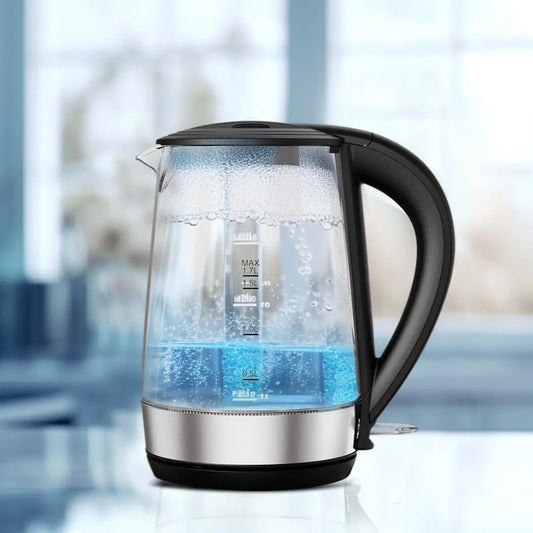 LePresso 360 Transparent Quick-Boil Glass Kettle – 1.7L Fast-Boiling Electric Kettle with LED Illumination | Sleek Glass Design, 2200W Power, UK 3-Pin Plug – Black The Wonders Mart Trading™