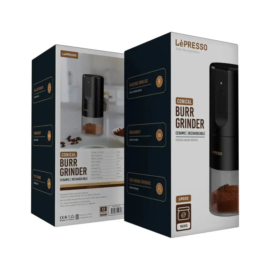 LePresso Portable Coffee Conical Grinder Espresso Machine – Adjustable Ceramic Burr Grinder with 1200mAh Battery & Type-C Charging | Compact, Travel-Friendly Design – Black The Wonders Mart Trading™