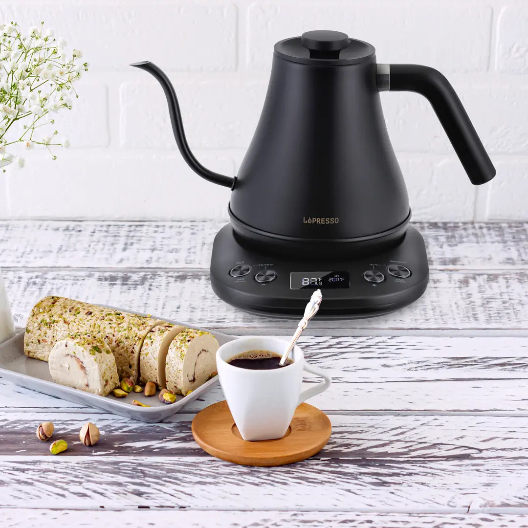 LePresso Electric Pour-Over Kettle – Precision Gooseneck Kettle with Digital Display, Temp Control & Brew Stopwatch | 800mL, 304 Stainless Steel, 1200W (Black)