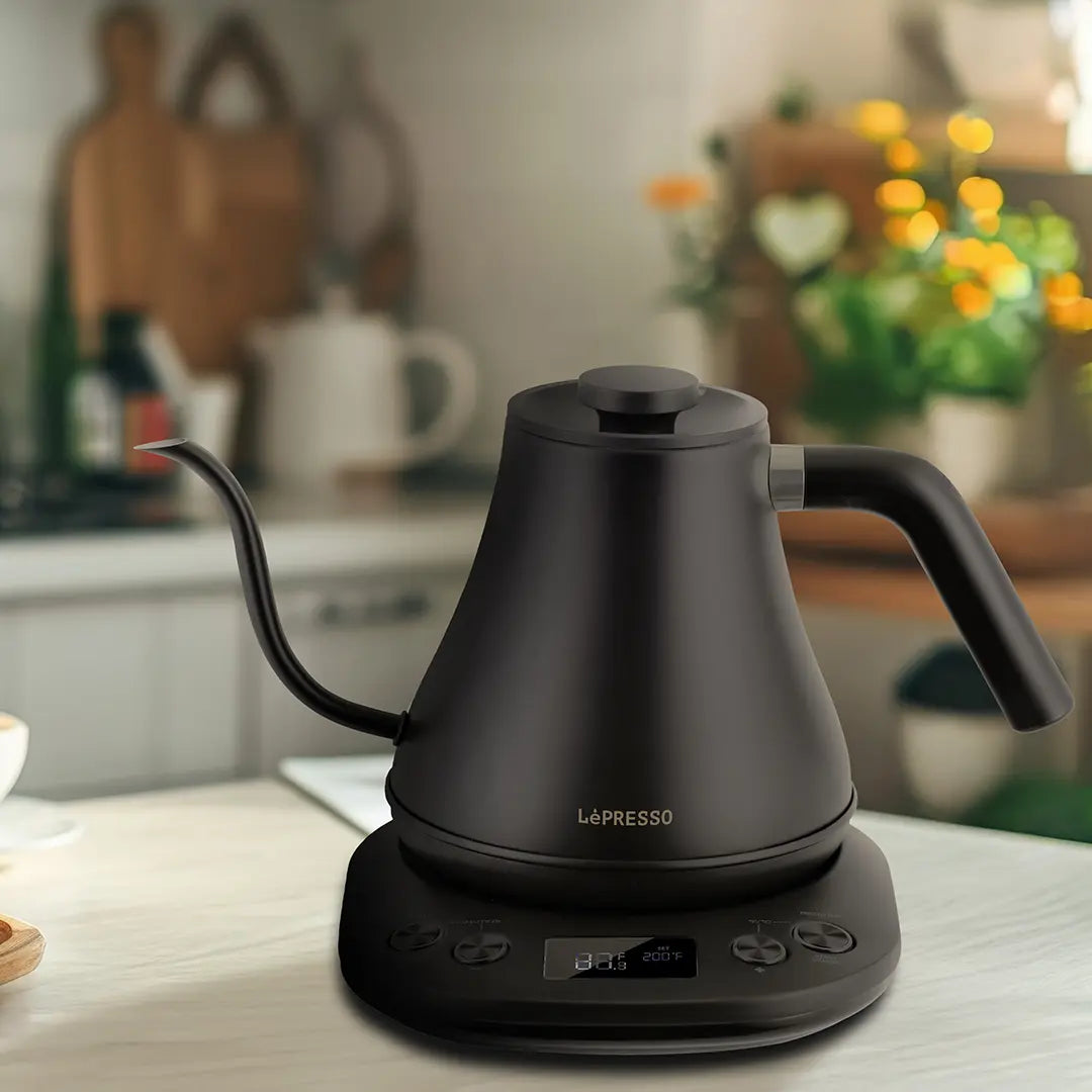 LePresso Electric Pour-Over Kettle – Precision Gooseneck Kettle with Digital Display, Temp Control & Brew Stopwatch | 800mL, 304 Stainless Steel, 1200W (Black)