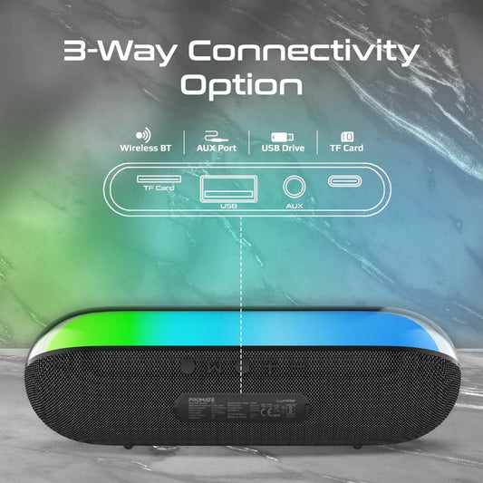 PROMATE LumiBar | 10W RGB Bluetooth Speaker with HD Sound, True Wireless Stereo, TF/USB Music Playback, and Water Resistance