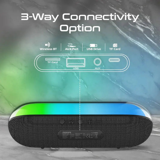 PROMATE LumiBar | 10W RGB Bluetooth Speaker with HD Sound, True Wireless Stereo, TF/USB Music Playback, and Water Resistance The Wonders Mart Trading™