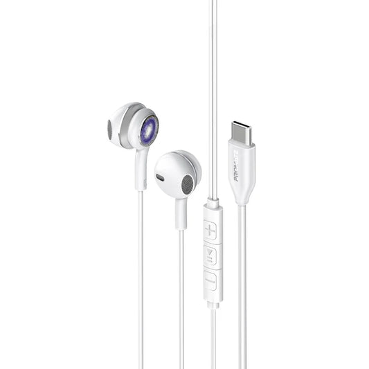 Promate LumiBuds-C | Transparent USB-C RGB Wired Stereo Earphones with Mic, 14mm Dynamic Drivers & In-Line Controls