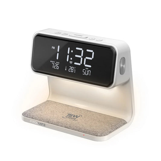 PROMATE Lumix-15W™ – 3-in-1 LED Alarm Clock with 15W Wireless Charger & Soothing Night Light