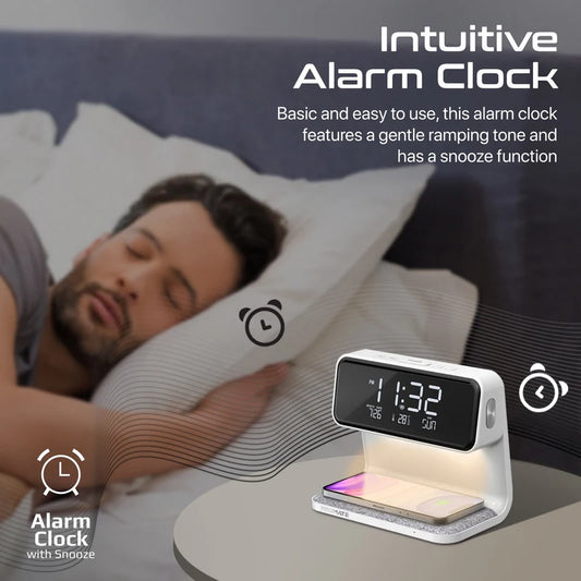 PROMATE Lumix-15W™ – 3-in-1 LED Alarm Clock with 15W Wireless Charger & Soothing Night Light