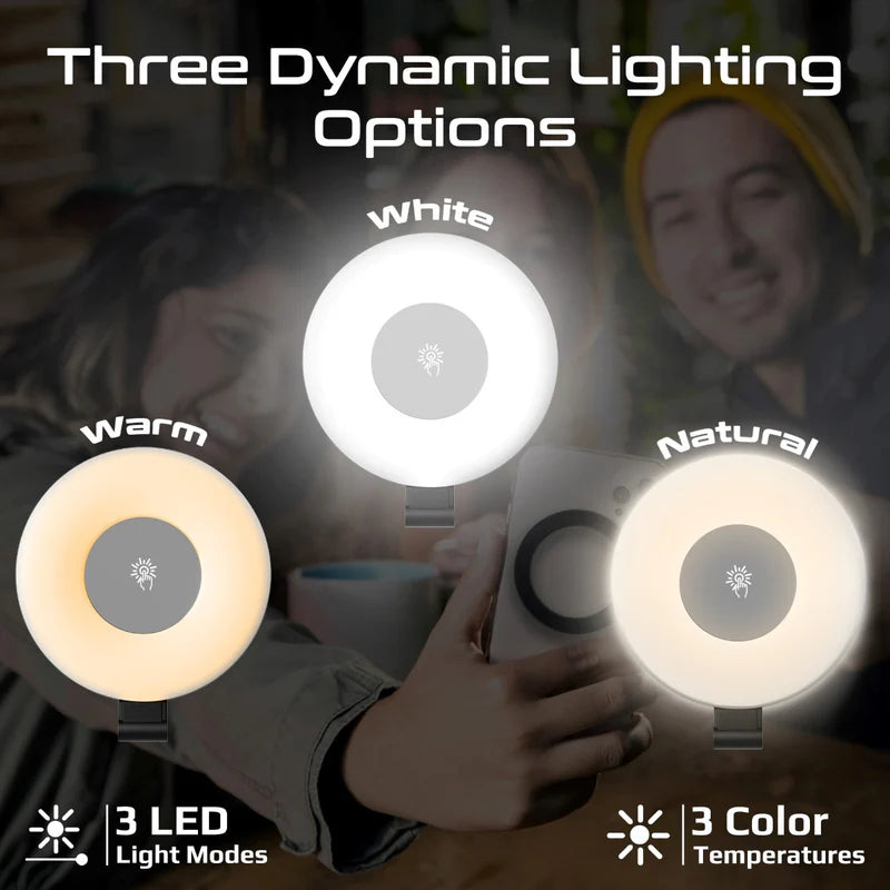 Promate MagHalo – Ultra-Slim MagSafe Rechargeable LED Ring Light for Phones (White/Warm/Natural Modes)