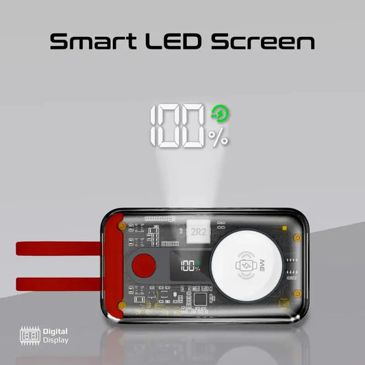 Promate Mavrix | 35W Transparent Power Bank with Built-In USB-C & Lightning Cables + Apple Watch Magnetic Charger – 10000mAh The Wonders Mart Trading™