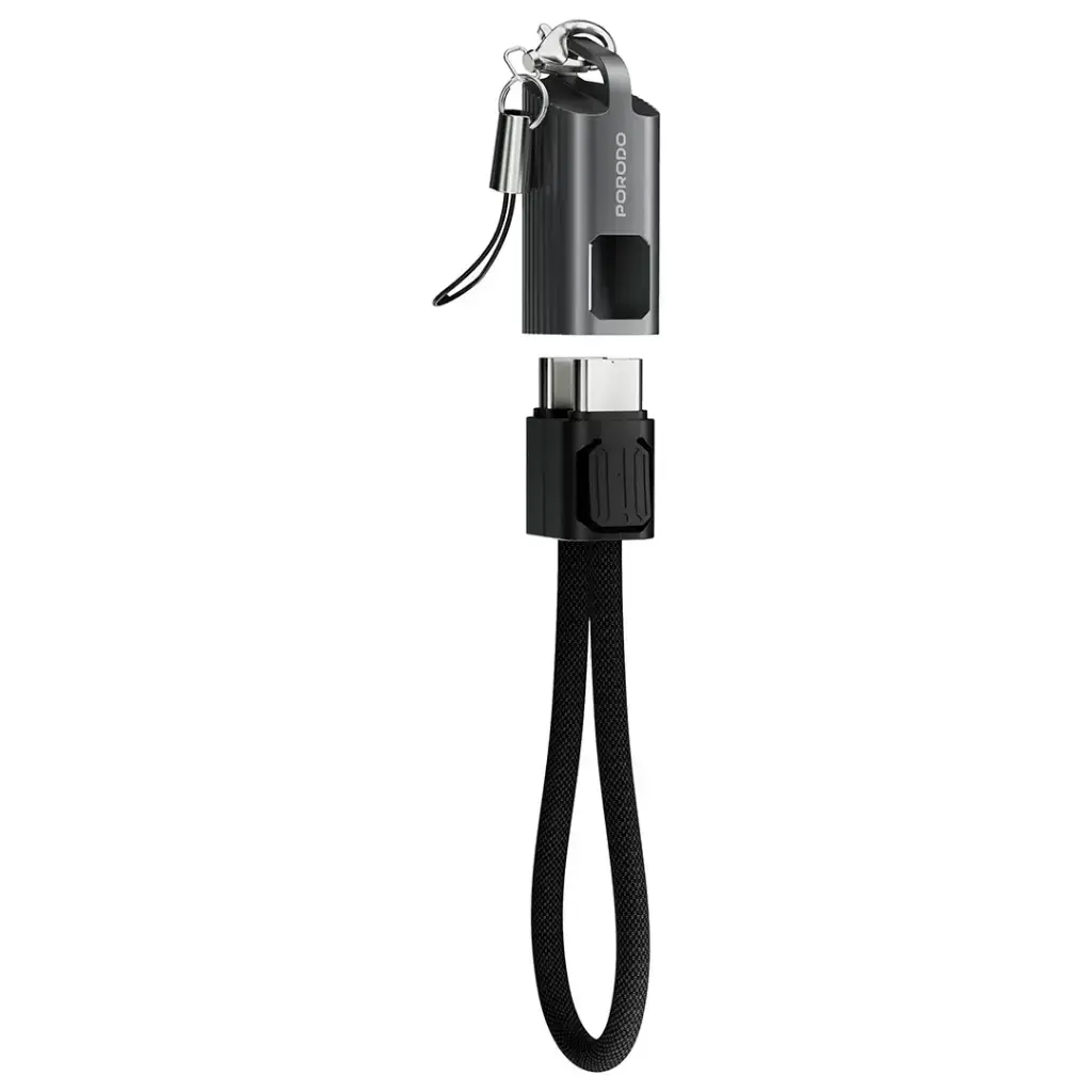 Porodo Chargeloop USB-C to USB-C Keychain Data Cable – 60W PD Fast Charging, 0.2m – Black The Wonders Mart Trading™