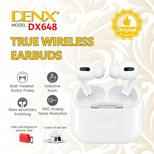 DENX DX648 Pro ANC Wireless Earbuds – Bluetooth 5.1, Deep Bass, 5H Playback, 100H Standby, Active Noise Cancellation, Black