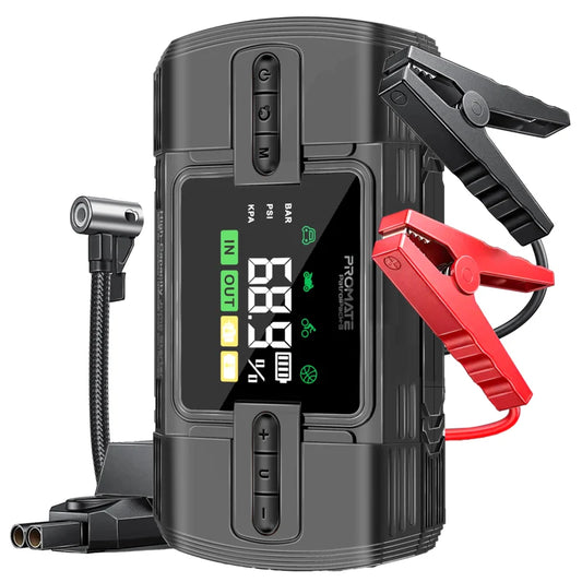 PROMATE PatrolPack-3 | 4-in-1 1200A Car Jump Starter with 150PSI Air Compressor, 12000mAh Power Bank, QC 3.0 USB Ports & LED Display