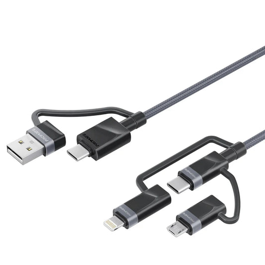 Promate PentaPower | 6-in-1 Multi Charging Cable with Lightning, USB-C, Micro USB, USB-A & 60W PD USB-C to USB-C – Fast Charging & Data Transfer Cord (1.2m)