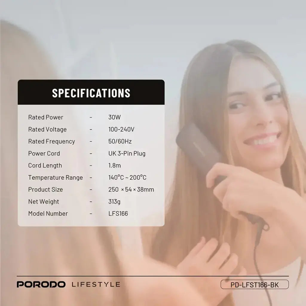 Porodo Lifestyle Electric Heated Hair Straightener Brush – 30W, Anti-Scald Teeth, 5 Heat Settings, 70% Frizz Reduction, Fast 30s Heating, Auto Shut-Off – Universal Voltage – Black The Wonders Mart Trading™