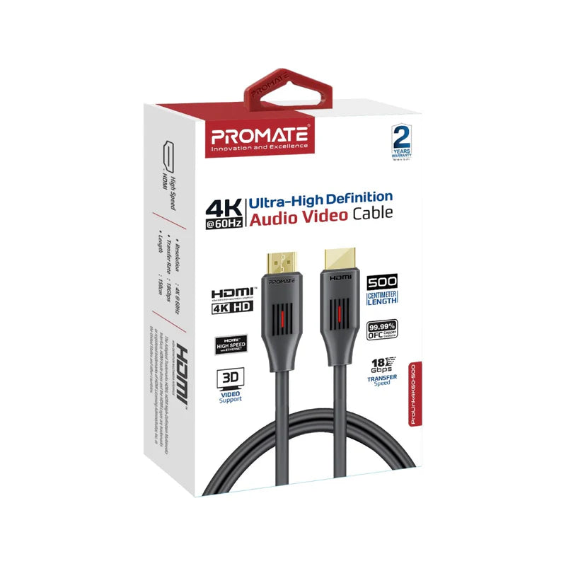 Promate ProLink4K60-300/500 | Ultra High Speed 4K@60Hz HDMI Cable with Gold-Plated Connectors & Ethernet Support