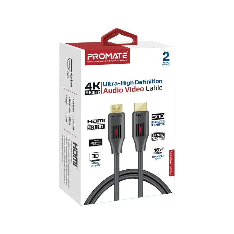 Promate ProLink4K60-300/500 | Ultra High Speed 4K@60Hz HDMI Cable with Gold-Plated Connectors & Ethernet Support The Wonders Mart Trading™