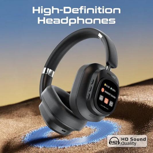PROMATE VuTune™ Hybrid ANC Wireless Headphones with LCD Touch Screen – 50H Playtime, Foldable Design, Type-C Fast Charging, Premium Sound The Wonders Mart Trading™