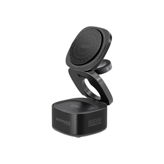 PROMATE Rubix-65W™ Foldable 5-in-1 GaNFast™ Wireless Charging Station – MagSafe Compatible, 65W Total Output, USB-C PD, QC 3.0, Apple Watch & AirPods Charging
