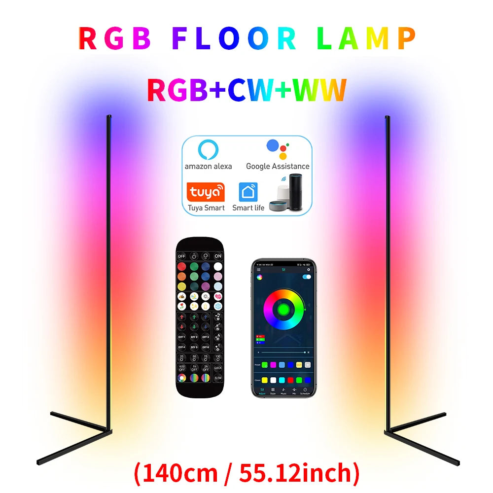 Dimmable RGB Corner Floor Lamp 140cm Stand Smart APP LED Mood Light for Bedroom Nordic Home Decor Interior lighting