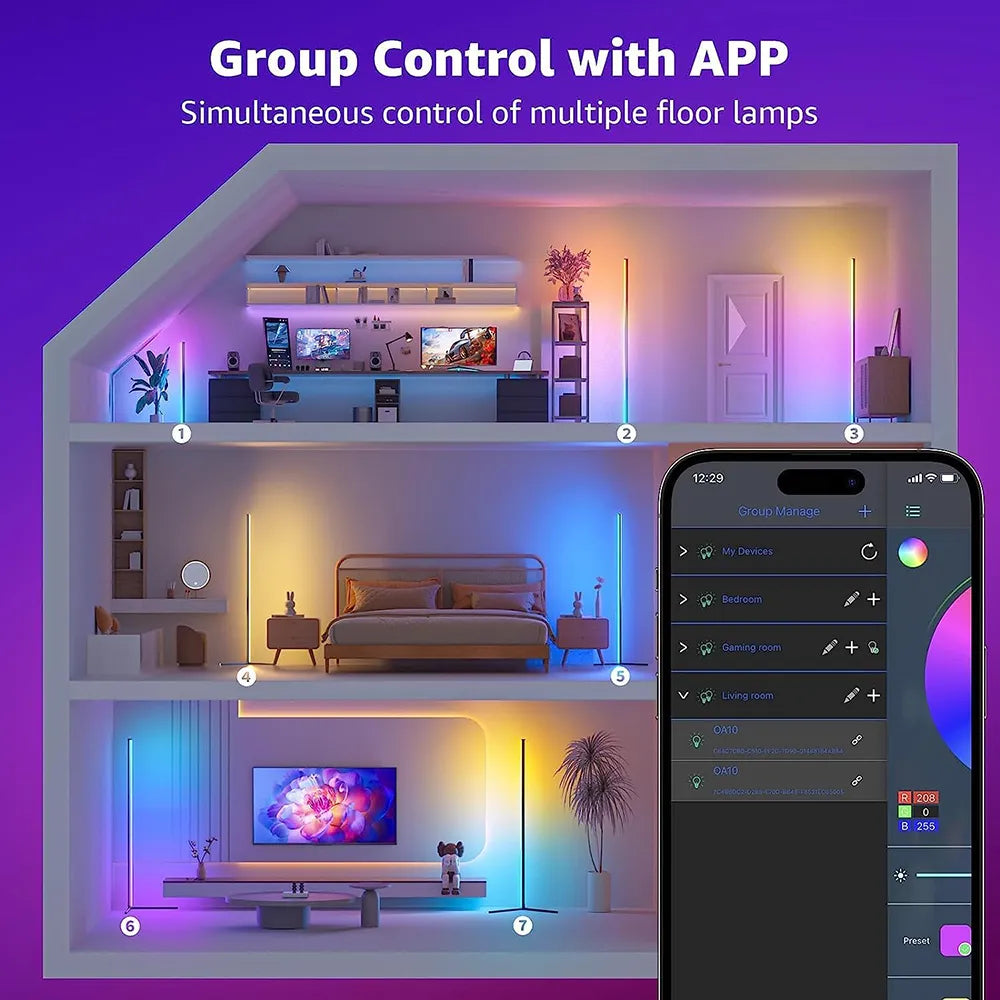 Dimmable RGB Corner Floor Lamp 140cm Stand Smart APP LED Mood Light for Bedroom Nordic Home Decor Interior lighting