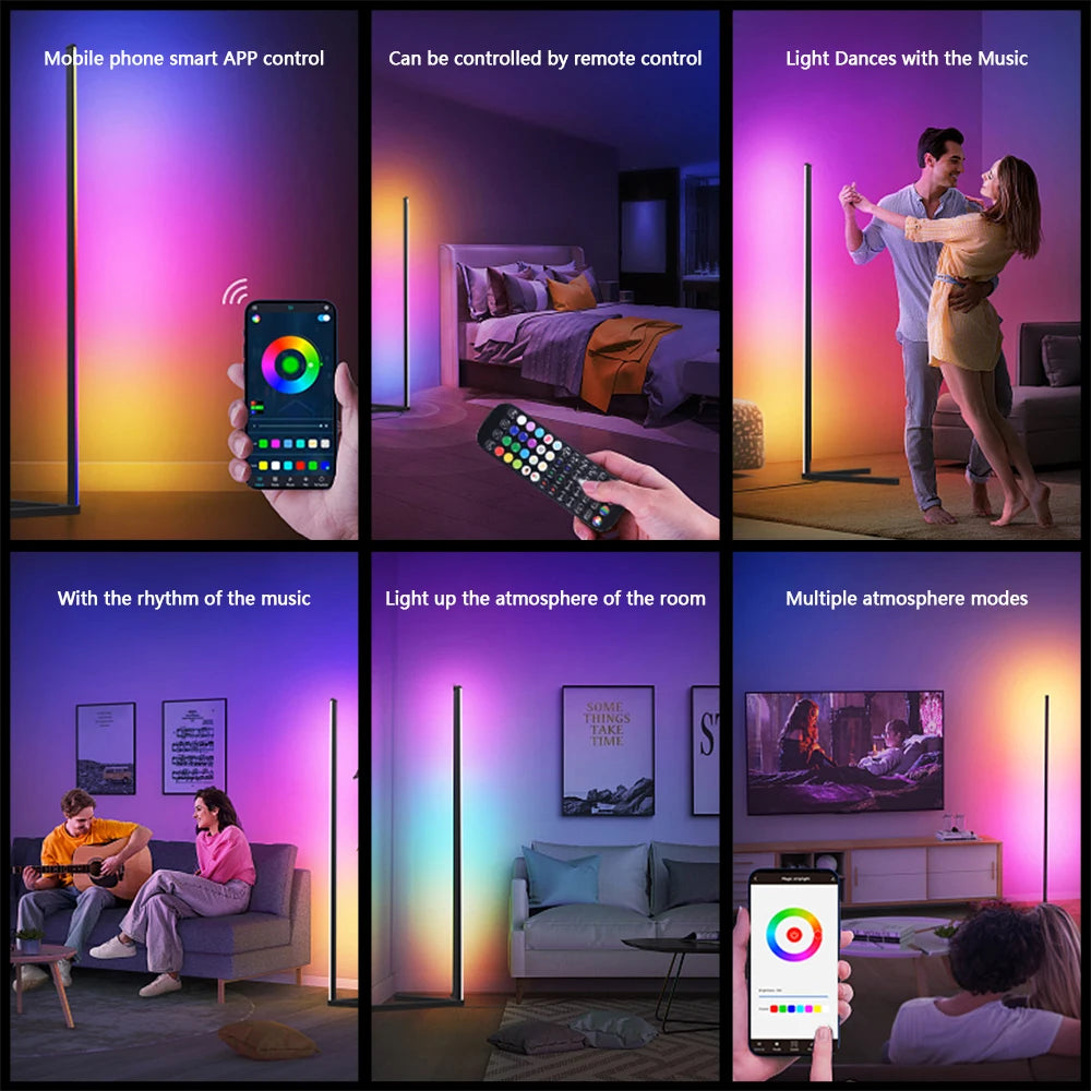 Dimmable RGB Corner Floor Lamp 140cm Stand Smart APP LED Mood Light for Bedroom Nordic Home Decor Interior lighting