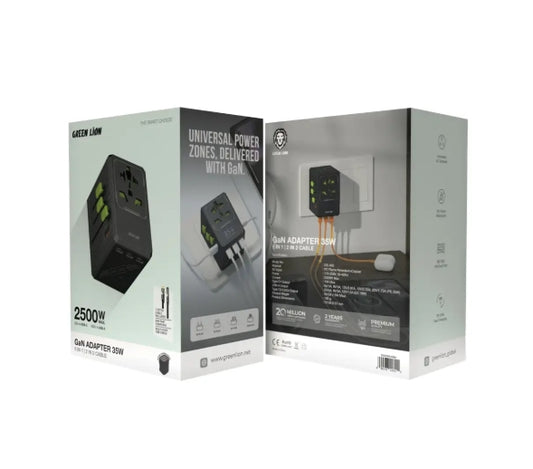 Green Lion GaN Adapter 35W 6 in 1 | 2 in 2 Cable - Black