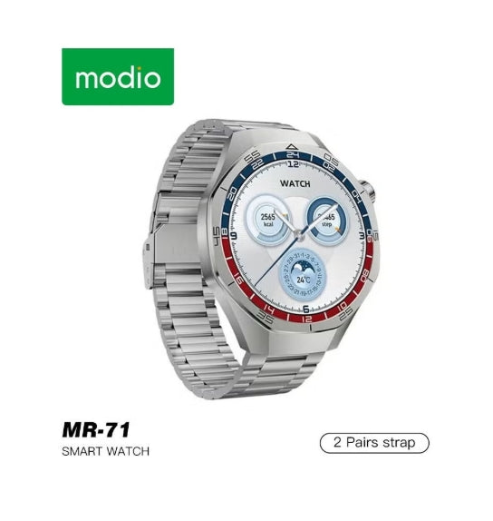 Modio MR-71 Smart Watch Black Premium Analog-Digital Hybrid Design, Dual Strap Options, Full Touchscreen with Classic Dial, Long Battery Life, Health & Fitness Tracking, Magnetic Charging Cable, Stylish and Durable for Men, Compatible with Android & iOS
