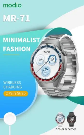 Modio MR-71 Smart Watch Black Premium Analog-Digital Hybrid Design, Dual Strap Options, Full Touchscreen with Classic Dial, Long Battery Life, Health & Fitness Tracking, Magnetic Charging Cable, Stylish and Durable for Men, Compatible with Android & iOS The Wonders Mart Trading™