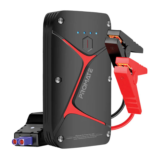 PROMATE SparkTank-16 | Heavy-Duty 16000mAh Car Jump Starter Power Bank with IP67 Water Resistance, Dual USB Output, LED Light & Smart Safety Clamps