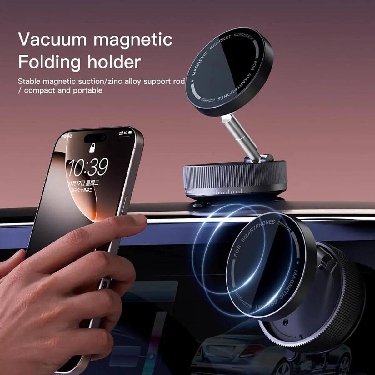 K10a Vacuum Magnetic Phone Holder – Compact 360° Rotatable Car Mount