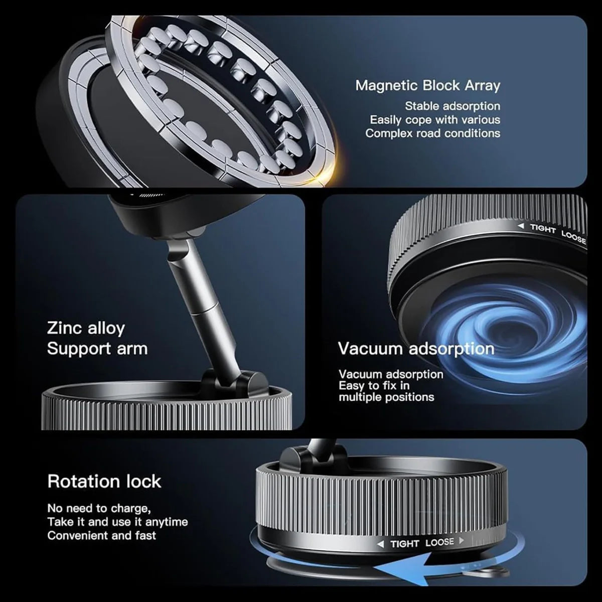 K10a Vacuum Magnetic Phone Holder – Compact 360° Rotatable Car Mount