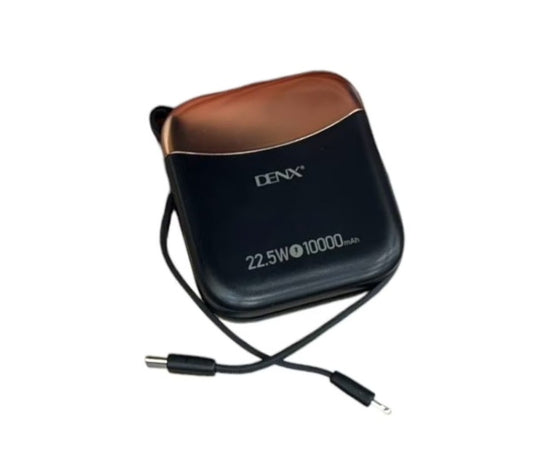 DENX 10000mAh Mini Power Bank – Ultra-Compact Design, 22.5W Fast Charging, Built-in Lightning & Type-C Cables, Dual Output Ports, Digital LED Display