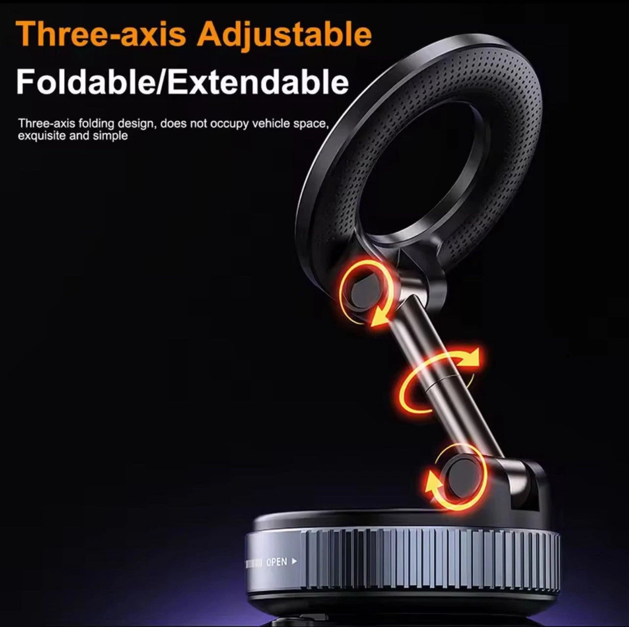 K007 Foldable Magnetic Car Phone Holder – 360° Adjustable Mount with Vacuum Suction