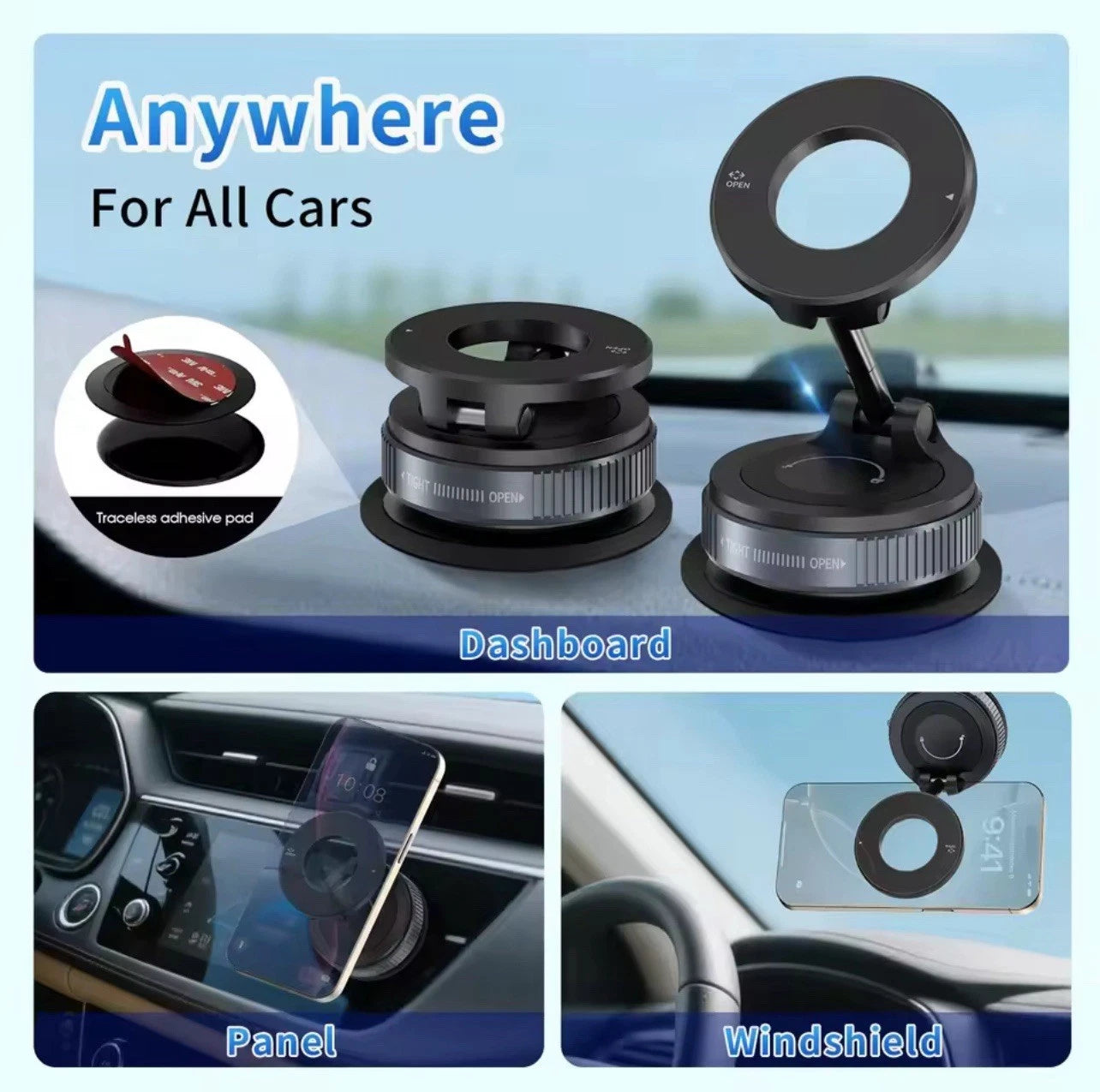 K007 Foldable Magnetic Car Phone Holder – 360° Adjustable Mount with Vacuum Suction